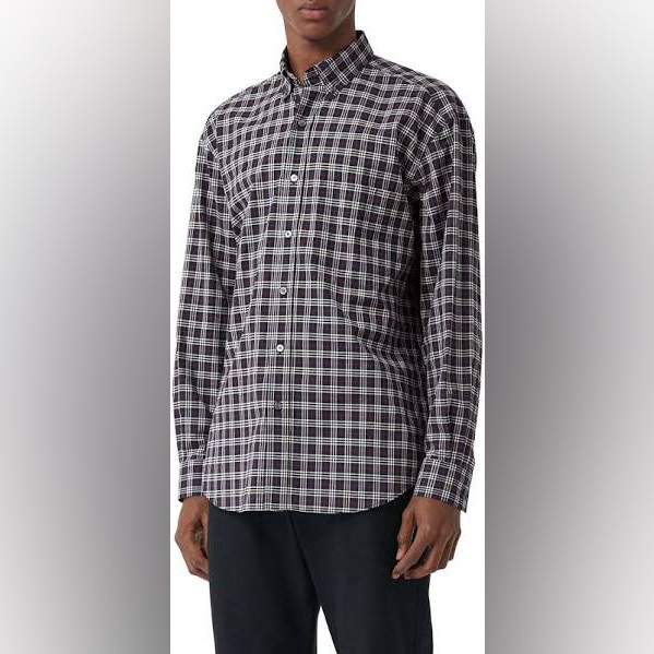 Burberry London Black And White Jameson Nova Check Button Down Shirt